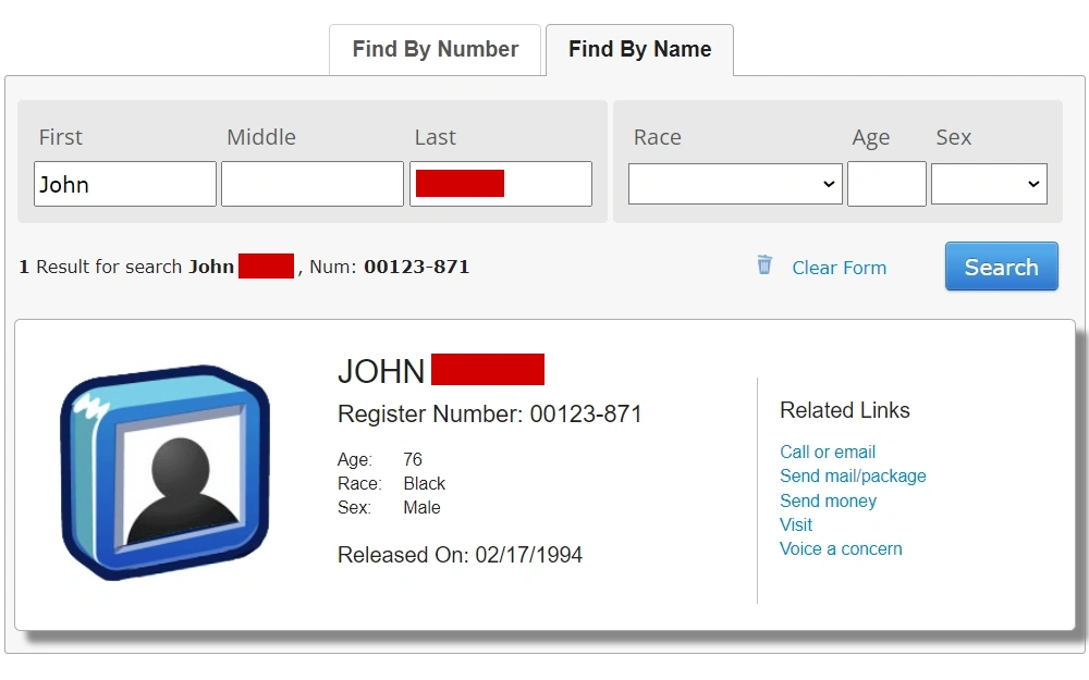 A screenshot of the BOP inmate locator offered by the Federal Bureau of Prisons, where the user can obtain a federal offender database to find a subject’s historical criminal details at the federal level.