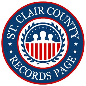 A round, red, white, and blue logo with the words 'St. Clair County Records Page' in relation to the state of Illinois.